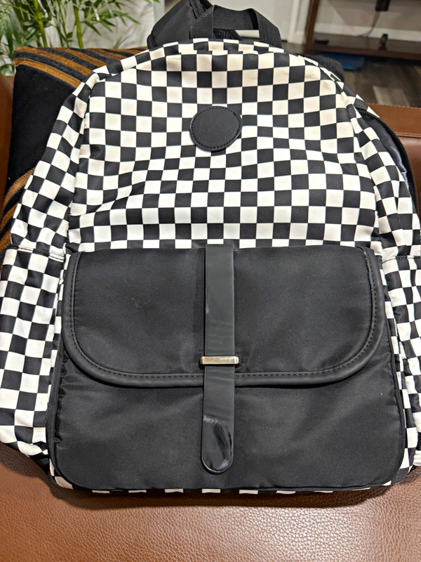 Black/White Checkered Unisex Kids Backpack Zip Outer Pockets Adjustable Strap