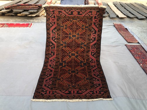 3'1x5'5 Vintage Afghan Baluchi Rug Hand Knotted Tribal Wool Area Kitchen Rug