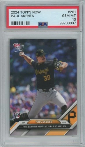 PAUL SKENES 2024 Topps Now Rookie RC Card #201 - 1st MLB Win - PSA 10 -837