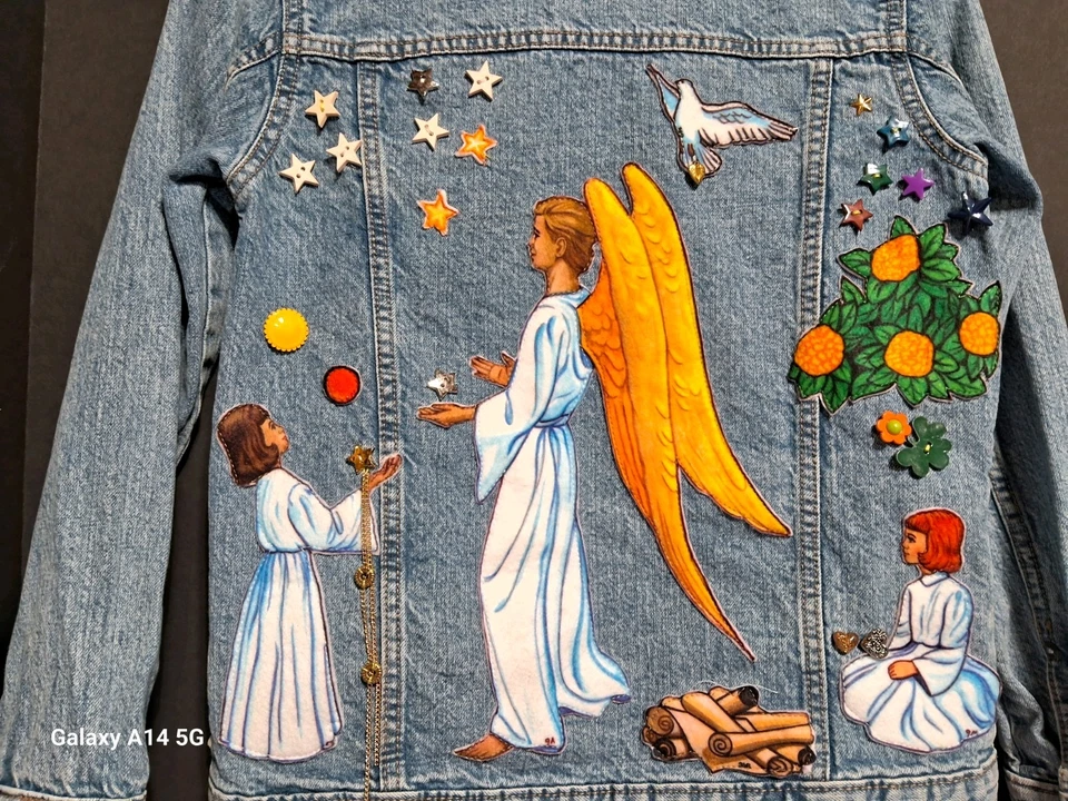 Angel Decorated OshKosh B'gosh Girls Denim Jacket 12/12A Blue Cotton Button - Image 3 of 4