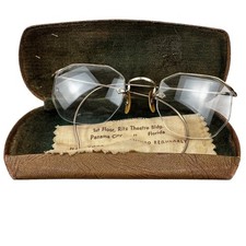 Vintage Glasses 1/10 12K G.F. Soft-Lite Rimless Eyeglasses Gold 1950s Case Cloth