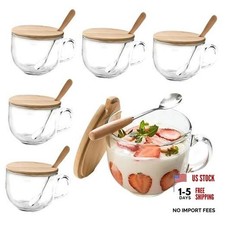 Sets 1oz Large Glass Coffee Mugs Gifts with Bamboo Lids Spoons Handle 6