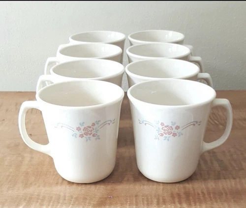 Set of 8 Vintage Corning Ware Corelle English Breakfast Coffee Cups Mugs 8oz #2