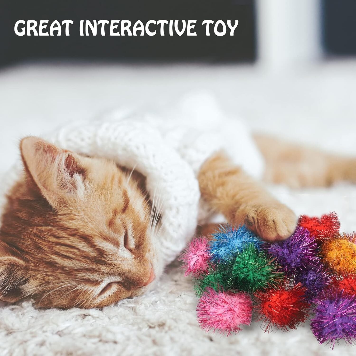 Cat Sparkle balls Glitter Pom Poms for Cats Large Size,Fuzzy 20 Pack