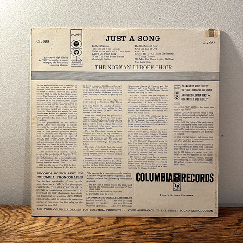 The Norman Luboff Choir Just A Song Vinyl Record LP Album VG+/VG+
