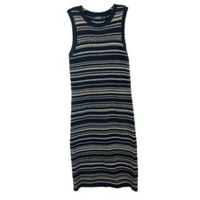 Lauren Ralph Lauren Black & Cream Striped Knit Dress Linen Blend - Size Small