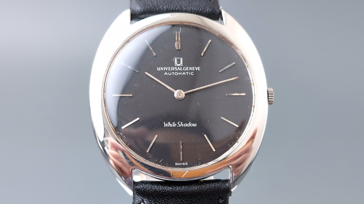 Rare! Universal Geneve White Shadow 866101 Black Dial Automatic