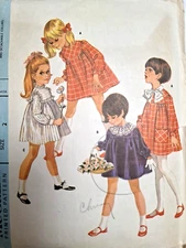 Dress A Line Short Bow Collar Girls 2 2T McCalls 9525 Sewing Pattern Cut VTG