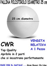 NATALE PALLINA SFERA POLISTIROLO 25 cm.Diam DECOUPAGE PITTURA PATCHWORK APRIBILE