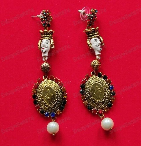 Pendientes colgantes cabeza de rey medieval estilo vintage joyería moneda de oro - Imagen 10 de 11