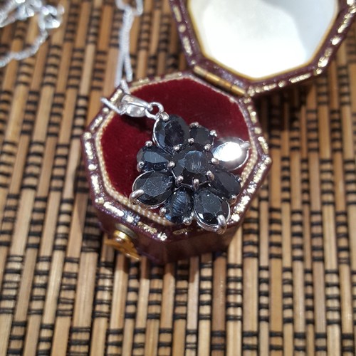 Collana in argento sterling 925, vero ciondolo zaffiro nero, catenina 18" - Foto 4 di 9