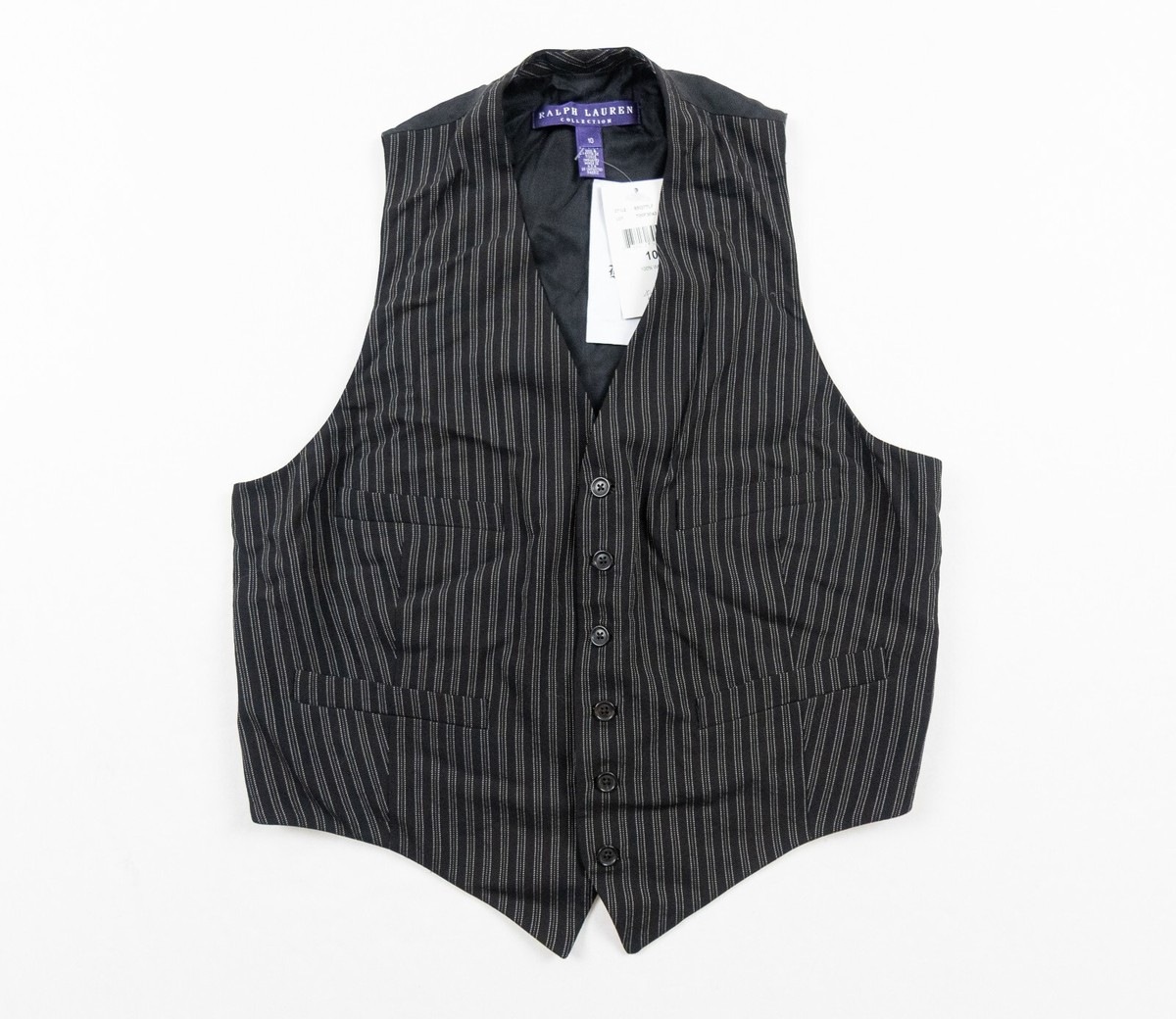 Ralph Lauren Purple Label Vest Womens 10 Black Striped Sleeveless