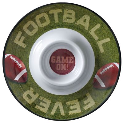 Football Party Fever Chip & Dip Round 13'' Plastic Serving Platter, Green White