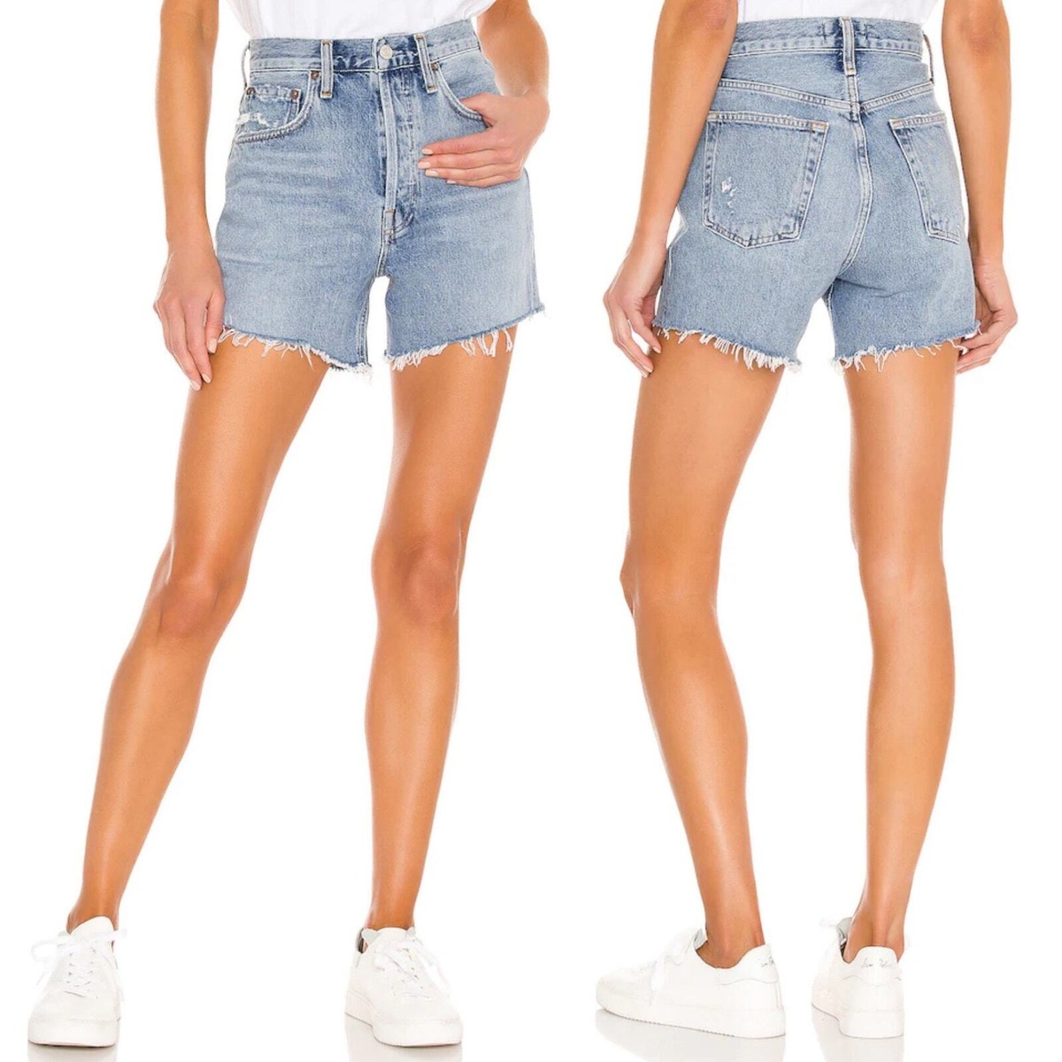 ショートパンツ AGOLDE Raw-cut blue denim shorts Parker Vintage Cut Off Short in Swapmeet – AGOLDE