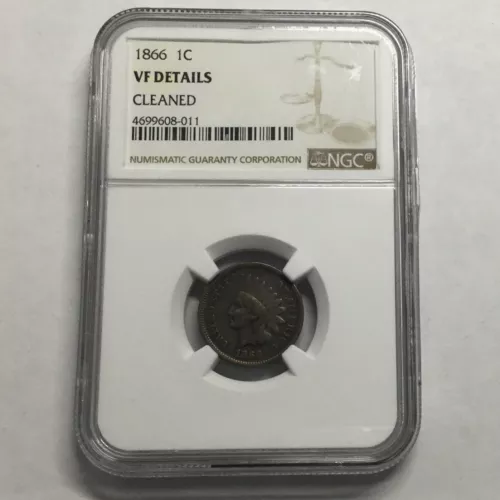 1866 1C Indian Head NGC VF Details Cleaned #