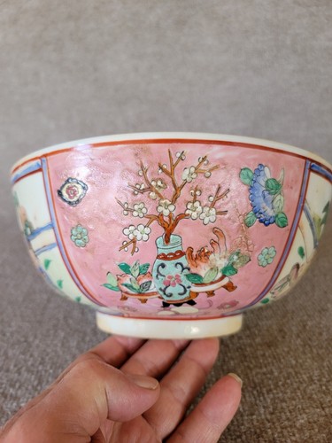 Chinese Qianlong Marked Large Porcelain Bowl 10" Famille Rose Hand Painted - Picture 6 of 17