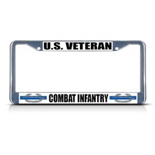 U.s. Veteran Combat Infantry Military Chrome Metal License Plate Frame Border