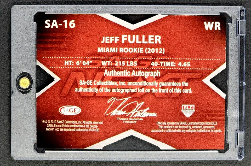 2012 SAGE Next Red Die-Cut #SA-16 Jeff Fuller /10 Autograph Rookie Auto RC SA-GE - Image 2 of 4