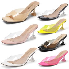 Women Heeled Sandals Square Toe High Heel Mules Slip on Wedding Dress Sandals