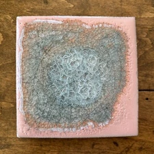 Anthropologie Pink Crushed Crackle Glass Tile Coasters Candle Base Geode 4" sq