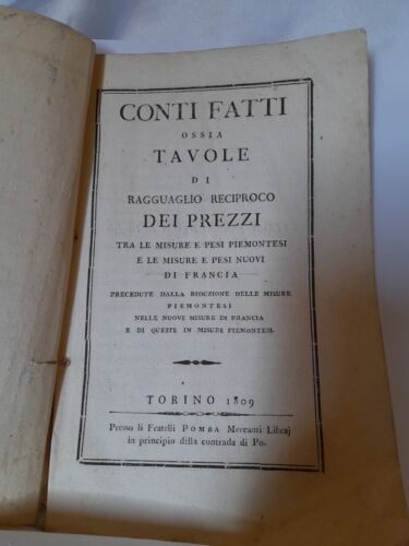 Conti fatti tavole di ragguaglio prezzi misure pesi piemontesi 1809 Torino Pomba - Imagen 1 de 5