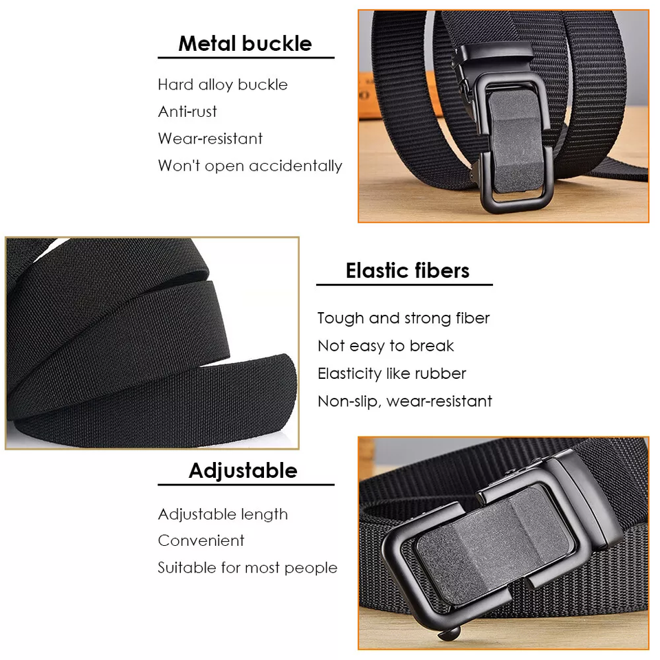 Men's Adjustable Nylon Ratchet Belt - Tactical Automatic Slide Buckle Belt, Holeless Design - View #3