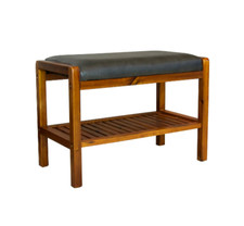 Padded Bench Gray Dark Wood Black Modern Cushioned Indoor Mahogany New Acacia