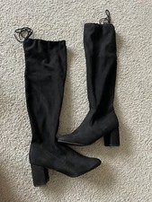 Over The Knee Suede Boots With Ties Black Size 10