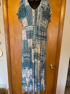 STYLE & CO BLUE PATCHWORK PRINT MAXI DRESS IN SIZE LARGE | eBay