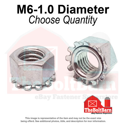 M6-1.0 Class 8 Hex K-Lock Nuts Zinc Clear Coarse Thread (Pick Quantity)