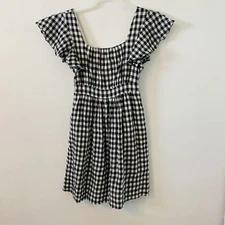 ModCloth Black and White Plaid Midi Dress Flutter Sleeve 100% Cotton Cottagecore