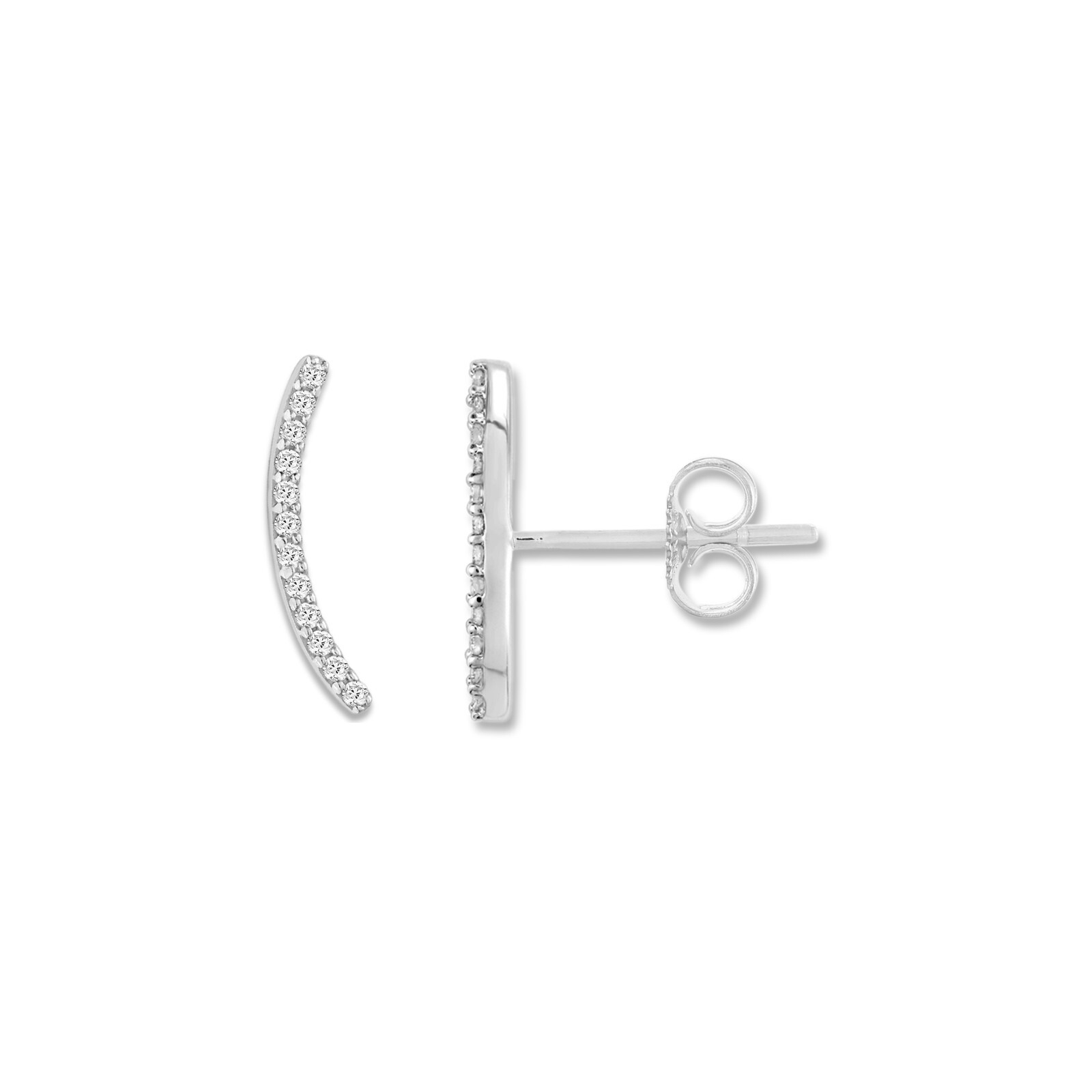 Natural Diamond Accent Tapered Curve Crawler Stud Earring in 10K White Gold
