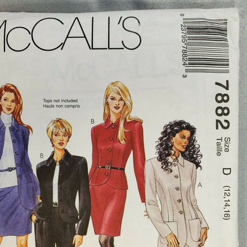 McCalls Pattern 7882 Miss Lined Jacket Pants Skirt Select A Size 12 14 16 UNCUT - Picture 2 of 8