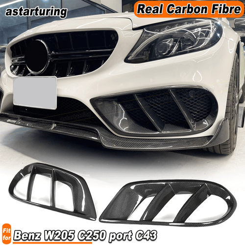 For Benz W205 Sport C43  REAL Carbon Front Bumper Grill Air Vent Fog Cover  - Bild 1 von 13