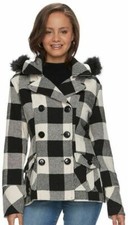 Juniors Urban Republic Faux-Fur Hooded Double-Breasted Peacoat - XL, MSRP 68
