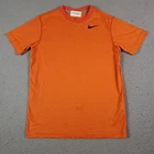 Nike T Shirt Mens Large Orange Striped Dri Fit Swoosh Running Active Work Out