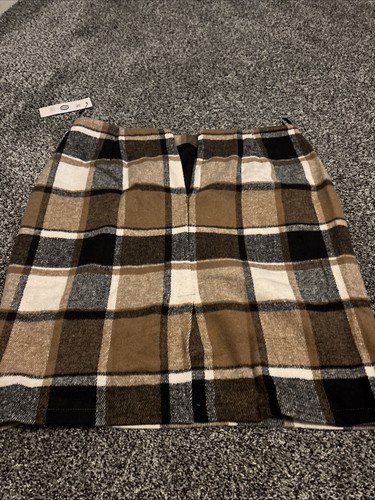 Women's XL 8rown Plaid Wool Blend Skirt NWT very Nice!! - Picture 2 of 5