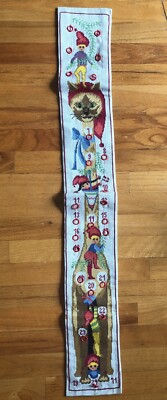 Vintage 24 Days Elves Cat Christmas Wall Hanging Finished Needlepoint 41 
