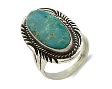 Navajo Ring .925 Silver Kingman Turquoise Native American Artist C.80's