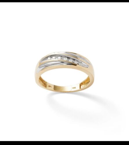 New Mens 1/15 CT. T.W. Diamond Diagonal Slant 10K Gold Wedding Band Yellow White