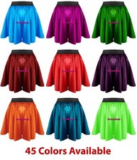 Women Satin Mini Skirts Lady Pleated Retro High Waist Shiny Short Dress  45 clr