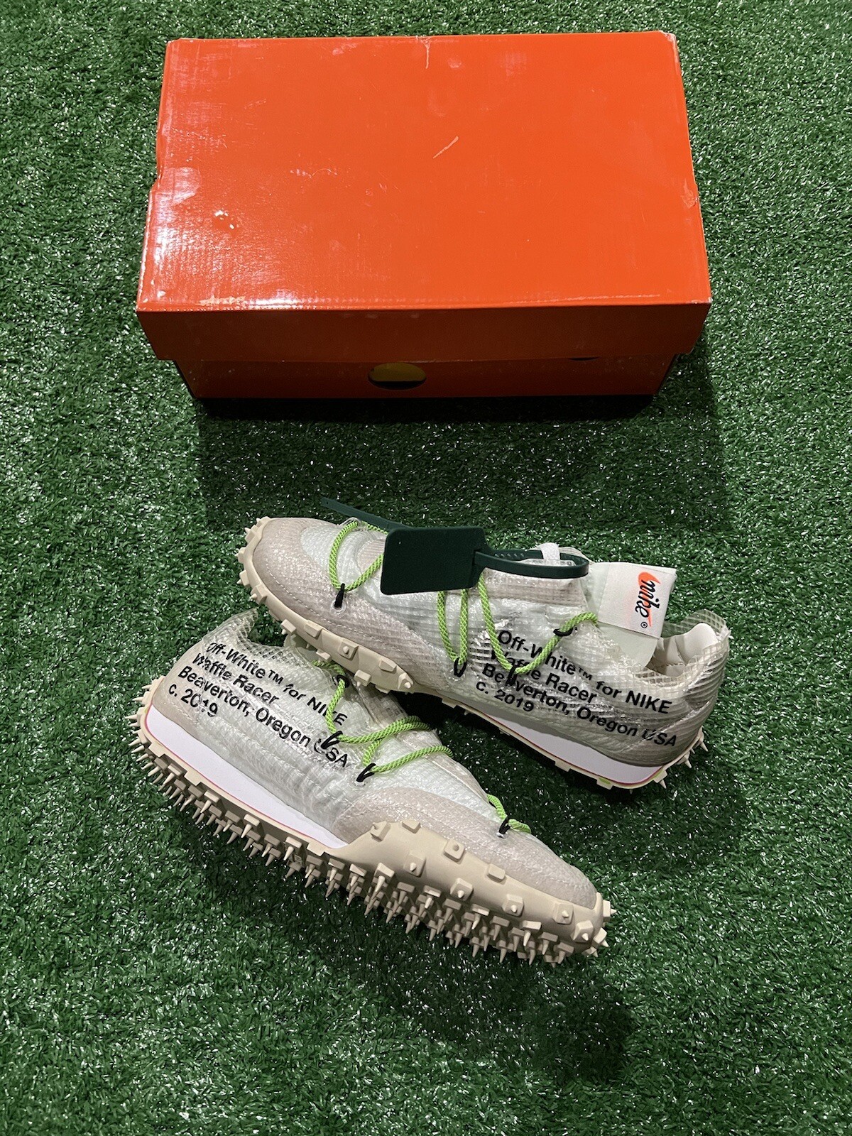 OFF WHITE X NIKE "Taglia 6 5 Nike bianche off x Wmns Waffle Racer ""Verde elettrico"""