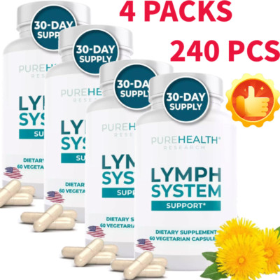 4 PACKS PureHealth Research Lymph System=Reduce-Swelling - Lymphatic Support-