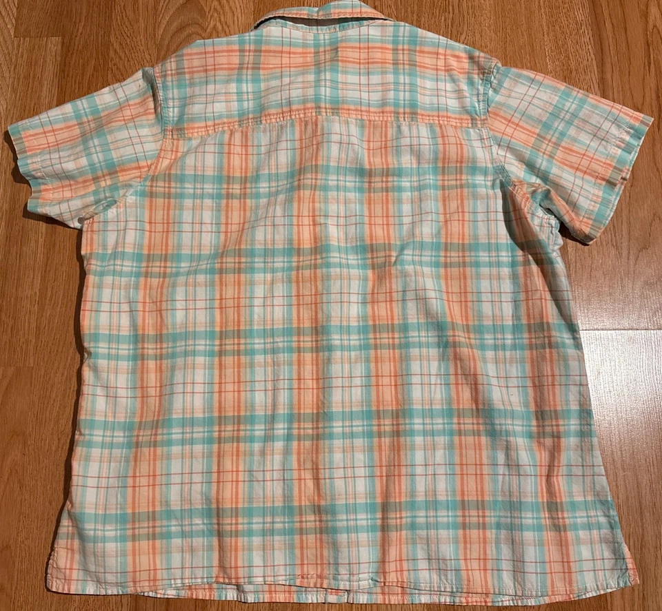 Camisa Cabela's para mujer talla 2XL verde azulado/rosa a cuadros manga corta bolsillos abotonados Foto 3 de 4