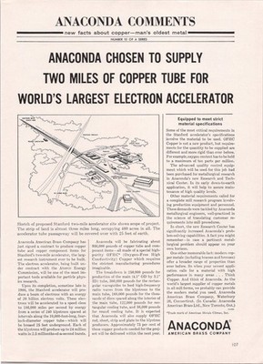 Anaconda American Brass Stanford Electron Accelerator Vintage 1963 Print Ad