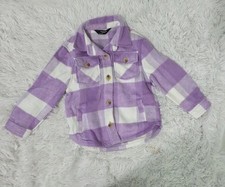 Member's Mark Girl's Button Closure Fleece Sherpa Lined Shacket Purple/White