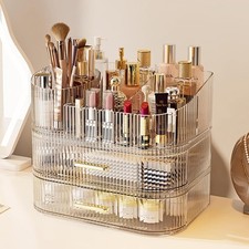 Makeup Organizer with 360 Rotating Brush Holder and Stackable Drawers, Cosmetic