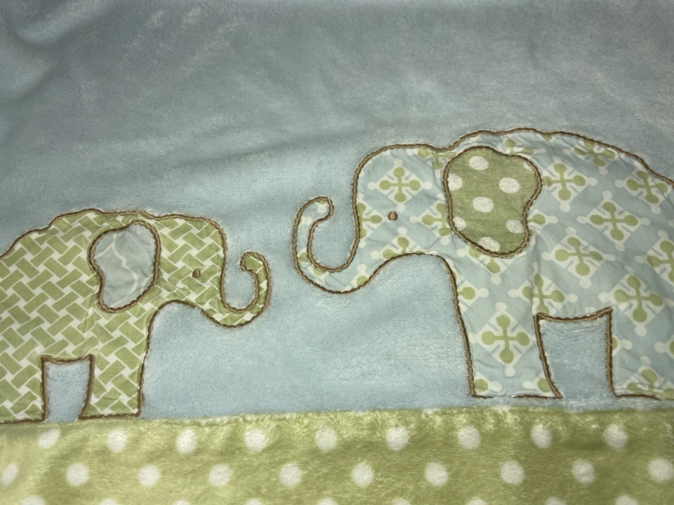 Manta de seguridad para bebé Cocalo azul elefante verde lunares ribete felpa *LEER* Foto 3 de 4