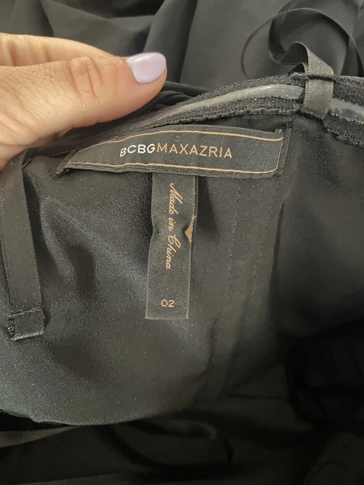 BCBG Black One Shoulder Dress Women’s Size 2 Petal Hem Silk - Image 4 of 4