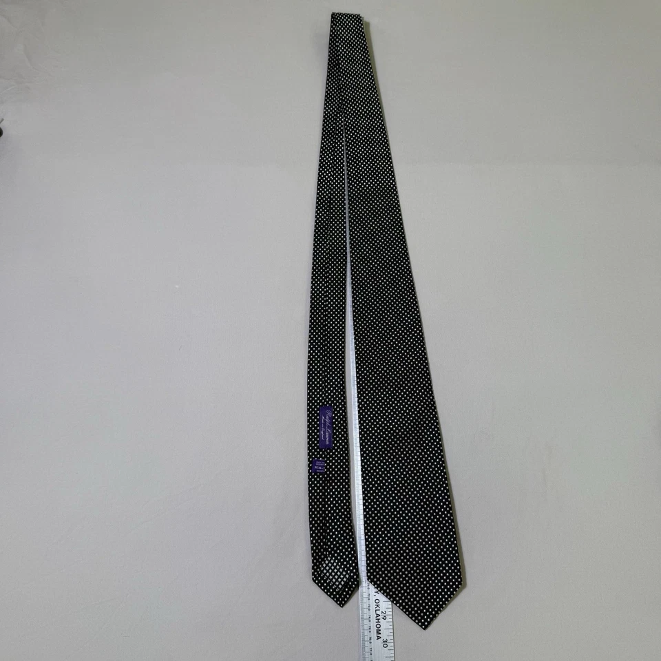 Corbata Ralph Lauren Etiqueta Púrpura 100% Seda Tejida Negro Blanco Lunares Foto 3 de 4